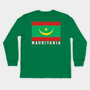 Mauritania / Vintage Look African Pride Flag Design Kids Long Sleeve T-Shirt